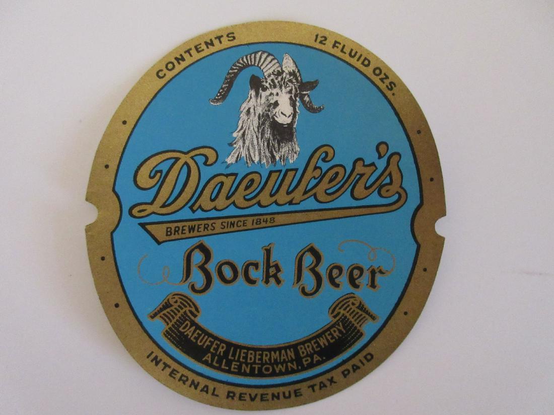 Daeufers Bock IRTP Beer Bottle Label. c.1940's (1 of 1)