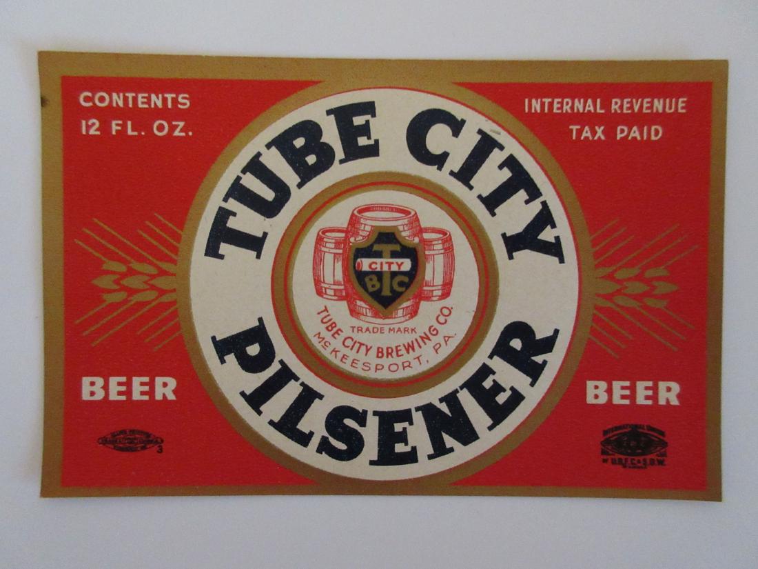 Stone litho Tube City Pilsener beer label. c.1930's (1 of 1)