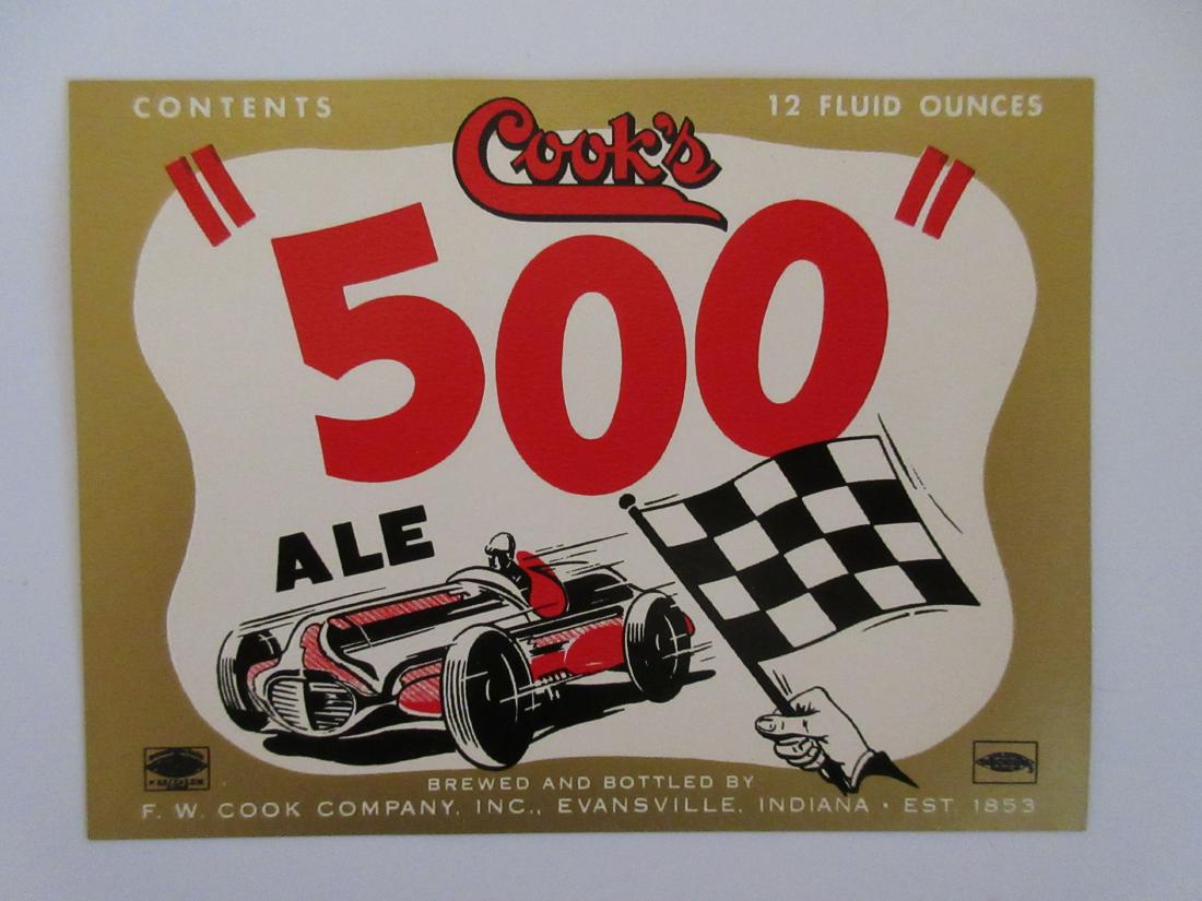 Cook's 500 beer label. Circa 1950s. 4-1/2” (1 of 1)