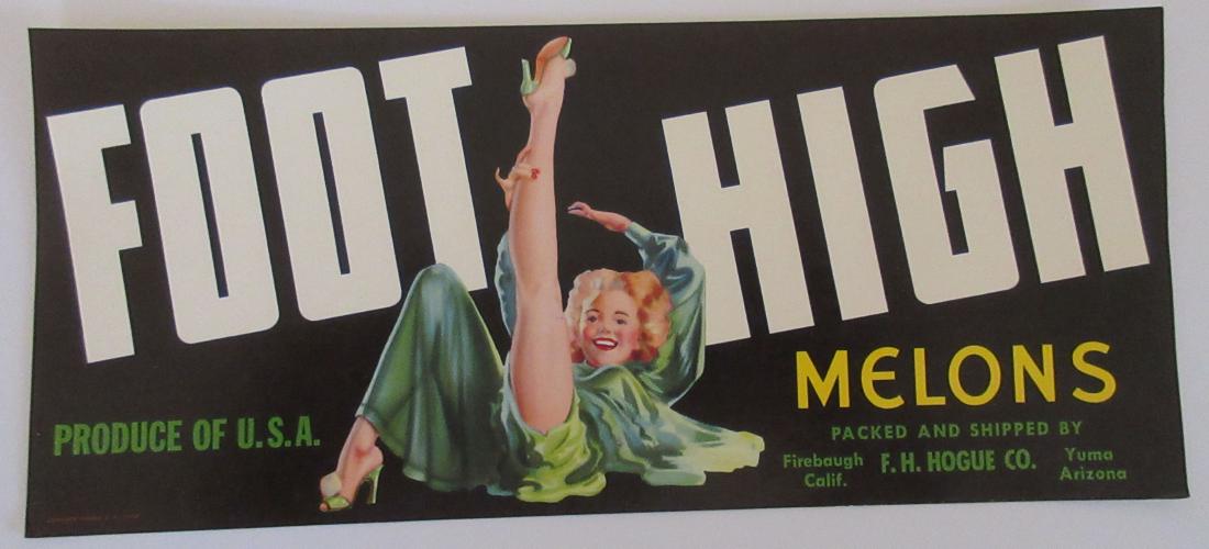 Foot High Melons Crate Label. c.1940s. Artwork was done (1 of 2)