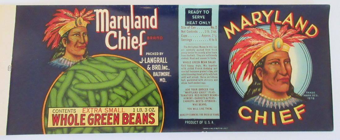 Maryland Chief Whole Green Beans Label with Indian (1 of 3)