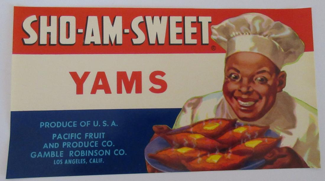 SHO-AM-SWEET Yams Can Label. 7”. c.1940s (1 of 1)