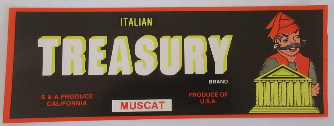 Italian Treasury Grape Crate Label. 13”. c.1960s (1 of 2)