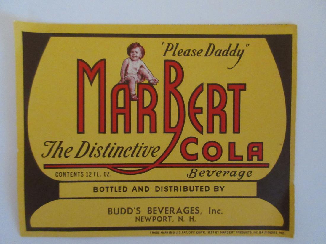 MarBert Cola Label. c.1940's: Unused stock from Budd's Beverages in Newport, NH. 4”