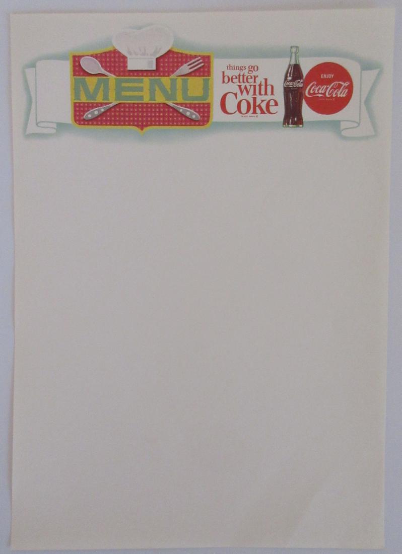 Vintage 8" tall Coca Cola menu sheets. Logo was used in (1 of 2)