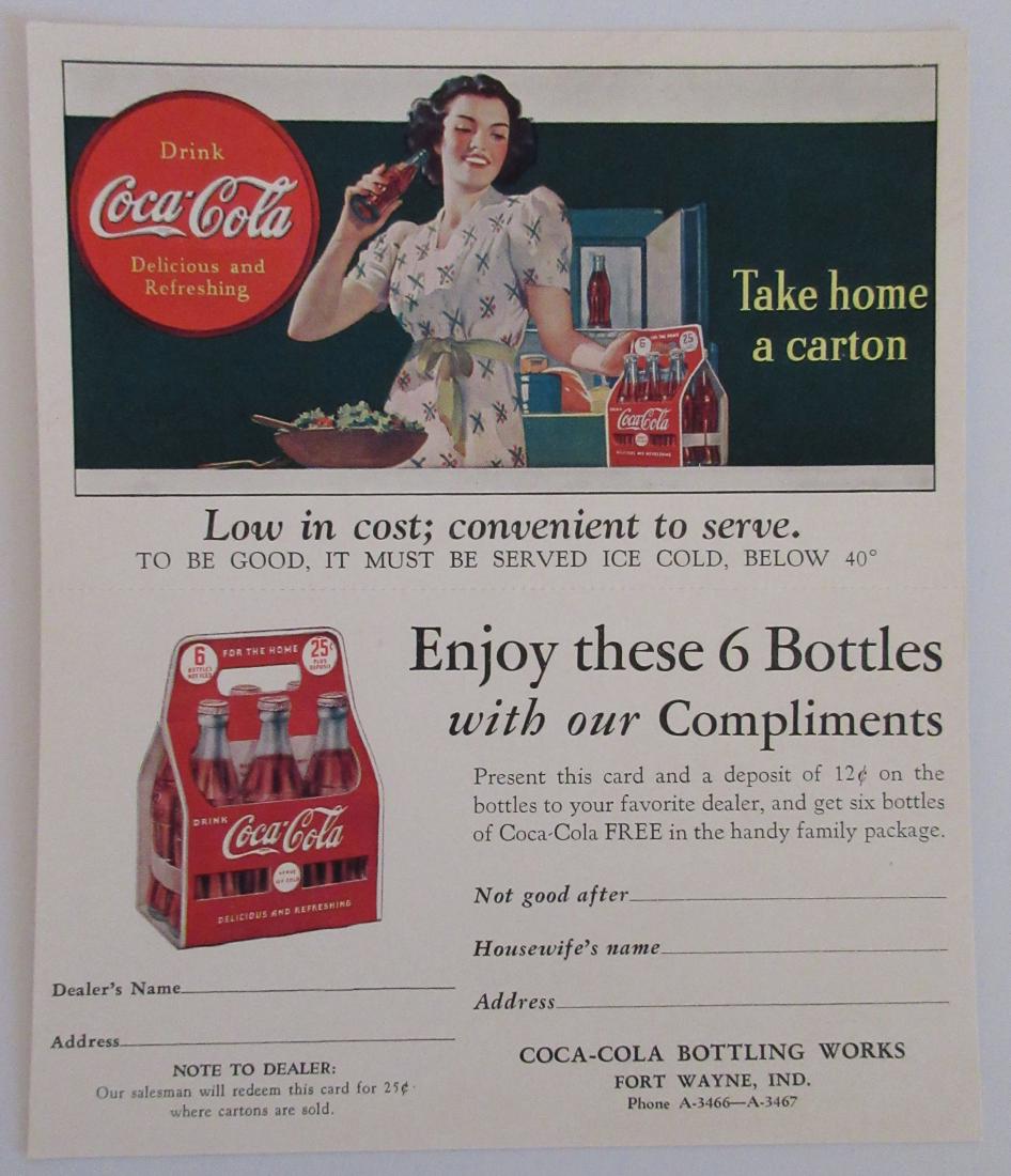 1940s Coca Cola Two Part Ad Card/Coupon with Lady and a (1 of 3)