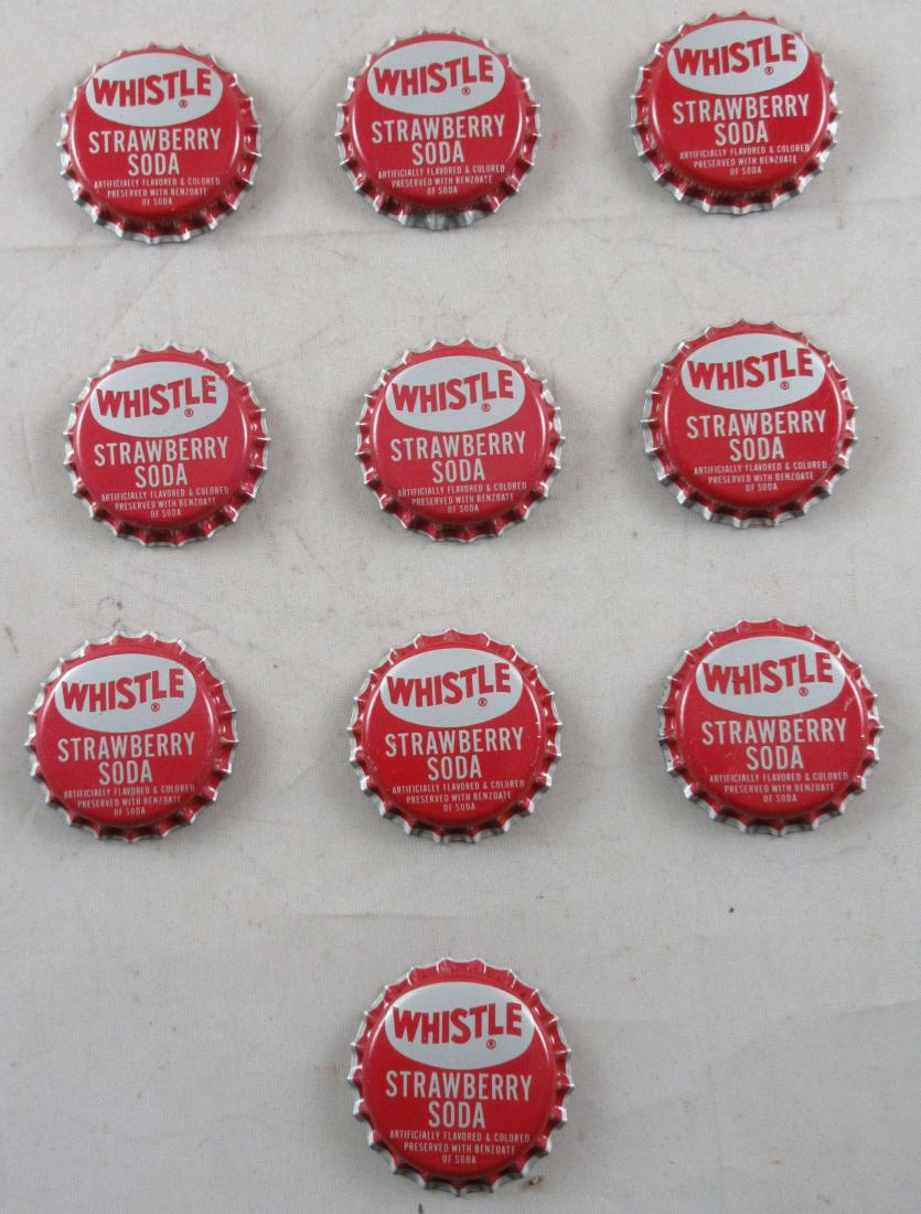 Lot of 10 Whistle Strawberry Plastic Lined Soda Caps: Found in an old bottling plant in the Tampa, Florida area. Circa 1970. Unused old stock in good condition.