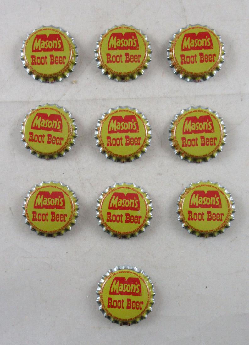 Lot of 10 Vintage Mason's Root Beer plastic lined soda: Unused, and in nice condition. These were found at the Monarch bottling plant in Doraville, GA