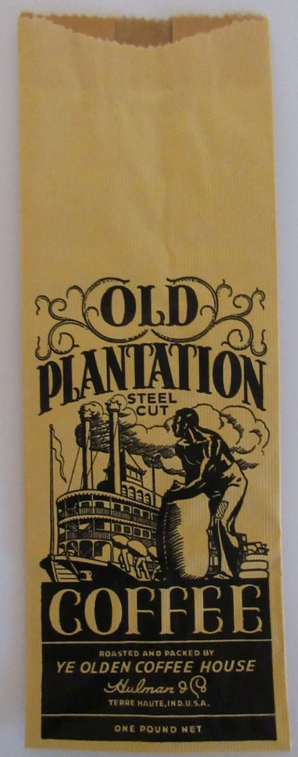 Rare 9" Old Plantation coffee bag. c.1930's: Unused old stock in excellent condition