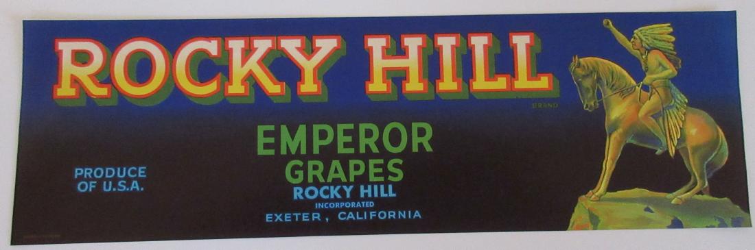 Rocky Hill Grape Crate Label with Indian 13” long. (1 of 2)