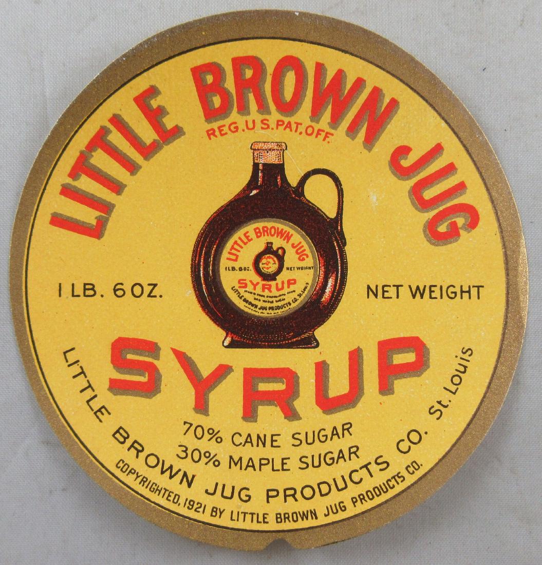 Little Brown Jug Syrup Label. 3”. Dated 1921 (1 of 1)