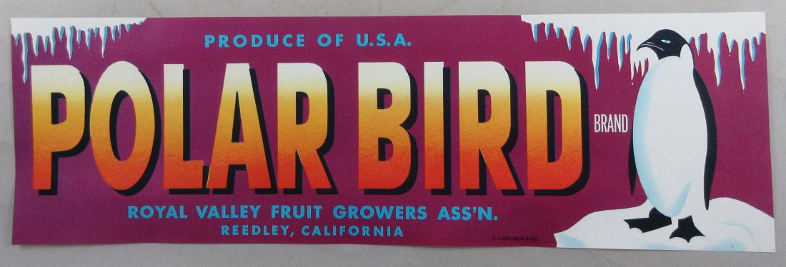 Polar Bird Grape Crate Label 13” long. c.1950s (1 of 1)