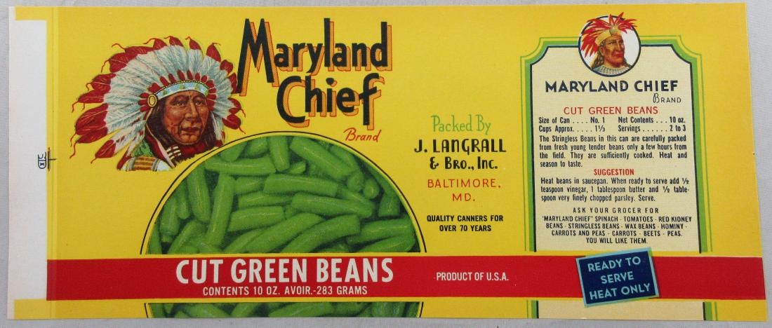 Maryland Chief Cut Green Bean Can Label 8-3/4” wide. (1 of 1)