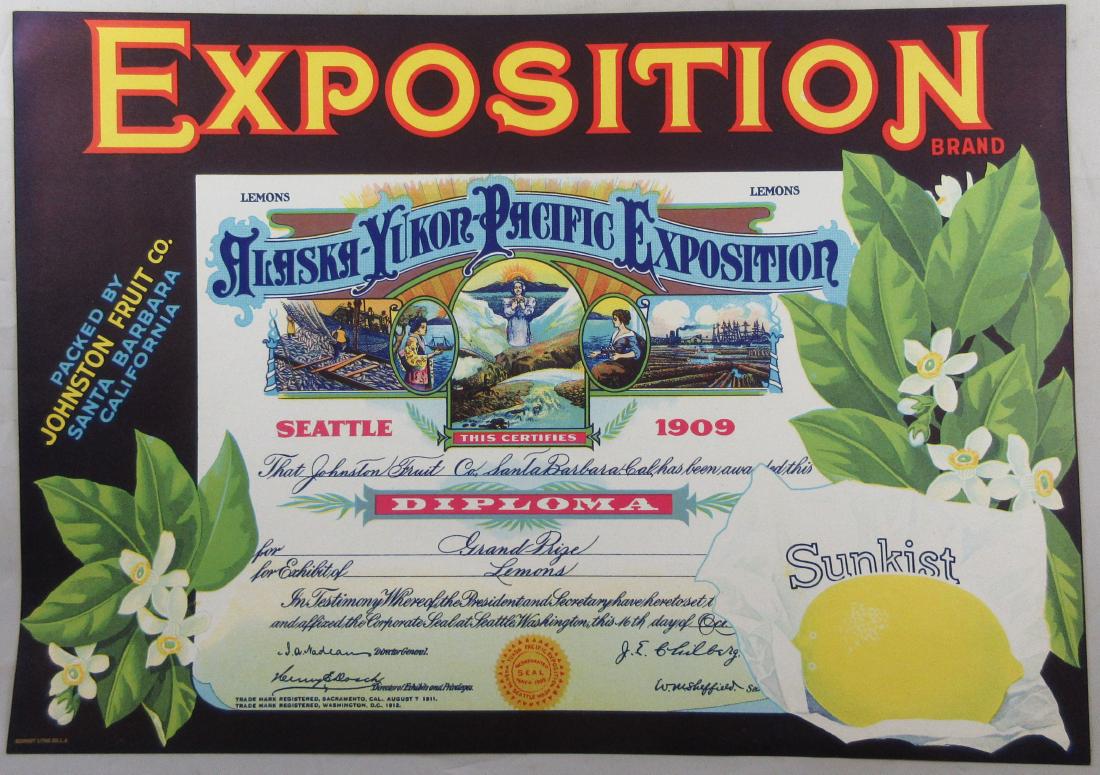 Sunkist Alaska Exposition Lemon Crate Label 8-3/4” x (1 of 1)