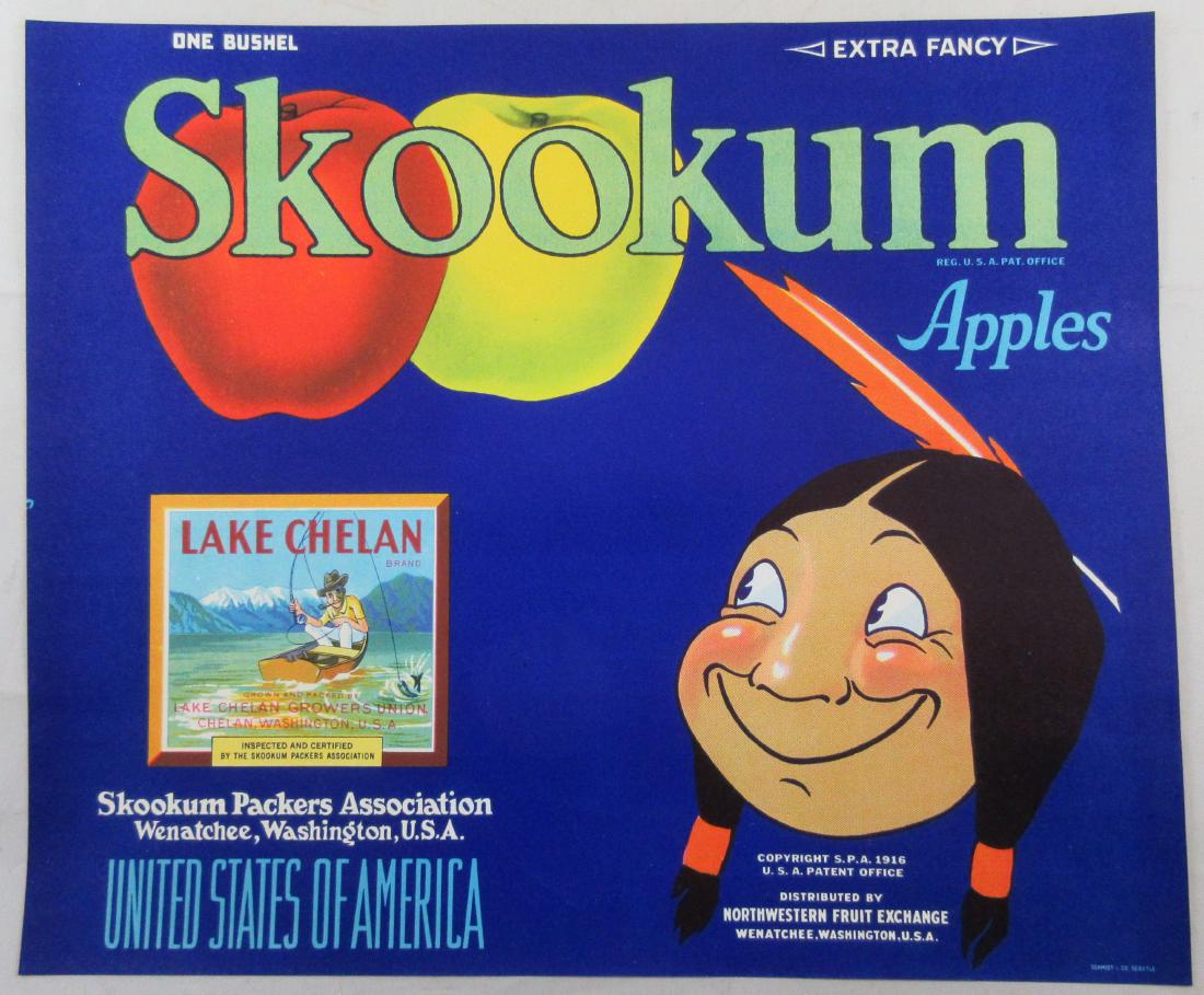 Skookum Apple Crate Label 8-3/4” x 10-1/2” c.1940s (1 of 1)
