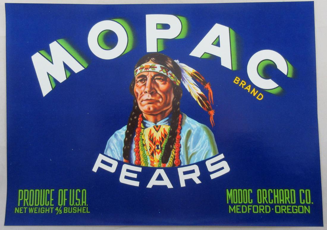 Mopac Pears Crate Label 7-1/2” x 10-1/2” c.1940s. (1 of 1)
