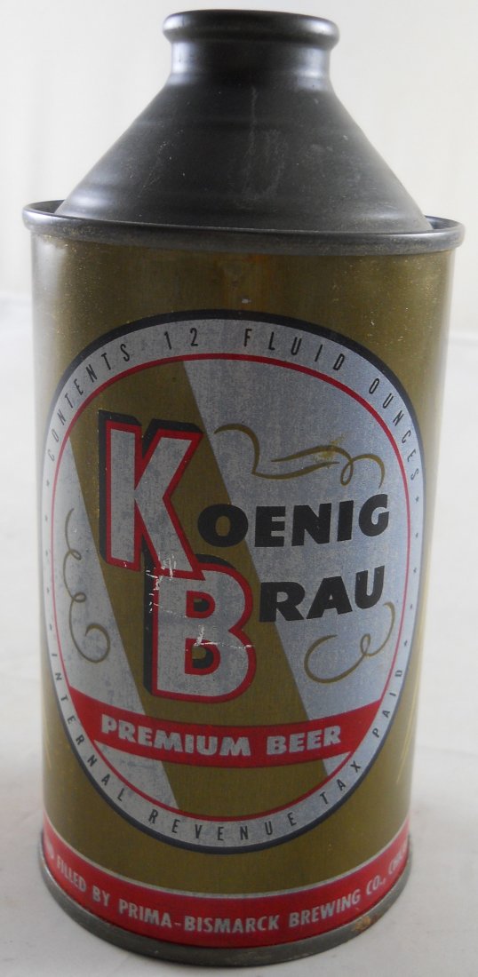 KOENIG BRAU Premium Cone Top Beer Can: KOENIG BRAU Premium Cone Top Beer Can. Very good condition. A few small dings below the top rim. 5.5"H