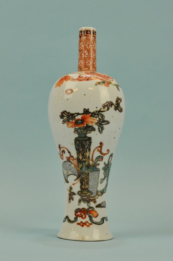 Antique Chinese Porcelain Vase: Household Jar with Floral Motif and Patterns. Elaborately designed decorated neck. Height 10”. Tao-Kuang Dynasty 1821 – 1850.