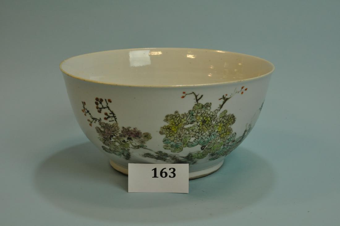 White Porcelain Bowl with Floral Design: Large Bowl with Branches and Flowers Design. 5” high, 12” wide. Tung Chih 1862-1874.