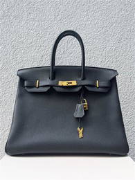 HERMES  Hermes Birkin 35 Noir Togo Leather Gold