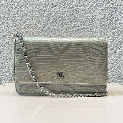 Preowned Authentic Chanel Quilted 2015 Red Caviar Wallet on Chain WOC SHW