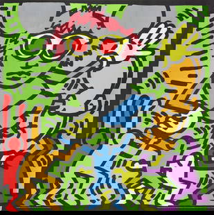Very Large Keith Haring 'Andy Mouse' Serigraph 1989: Title: Very Large Keith Haring 'Andy Mouse' Serigraph 1989 Description:  'Andy Mouse' is a significant work by Keith Haring, created in 1986 as both a homage to Andy warhol and a bold