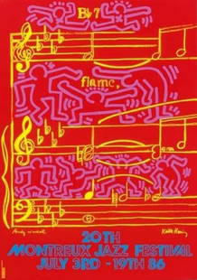 Keith Haring/Andy Warhol 1986 Montreux Jazz Festival Poster: Title: Keith Haring/Andy Warhol 1986 Montreux Jazz Festival Poster Description:  Keith Haring and Andy Warhol worked together on the design of the 1986 Poster for The Montreux Jazz Fe