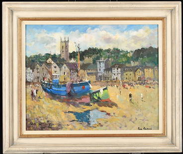 John Ambrose Original Oil On Canvas: Title: John Ambrose Original Oil On Canvas Description:  7647 - Original oil on canvas by the English artist John Ambrose. This coastal scene is beautifully framed in a bespoke hand ma