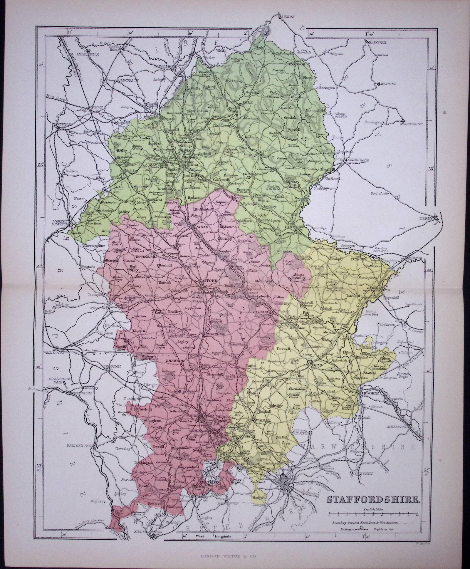 Staffordshire 150 Years-Old 1875 Coloured Detailed Antique 1875 Map-49: Title: Staffordshire 150 Years-Old 1875 Coloured Detailed Antique 1875 Map-49 Description: This 150 Years-Old Coloured Antique Map Was Removed from an Edition of. 