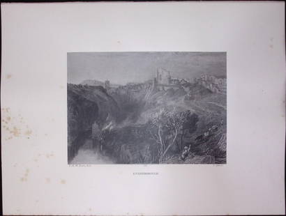 J.M.W Turner Rare “Knaresborough Yorkshire” 1873 Picturesque Views in England-79: Title: J.M.W Turner Rare &#8220;Knaresborough Yorkshire&#8221; 1873 Picturesque Views in England-79 Description:  This Antique Was Removed from a 152 Years-Old Edition Of.