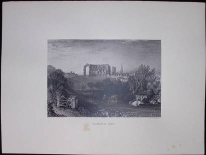 J.M.W Turner Rare “Malmesbury Abbey Wiltshire” 1873 Picturesque Views in England-34: Title: J.M.W Turner Rare &#8220;Malmesbury Abbey Wiltshire&#8221; 1873 Picturesque Views in England-34 Description:  This Antique Was Removed from a 152 Years-Old Edition Of. <