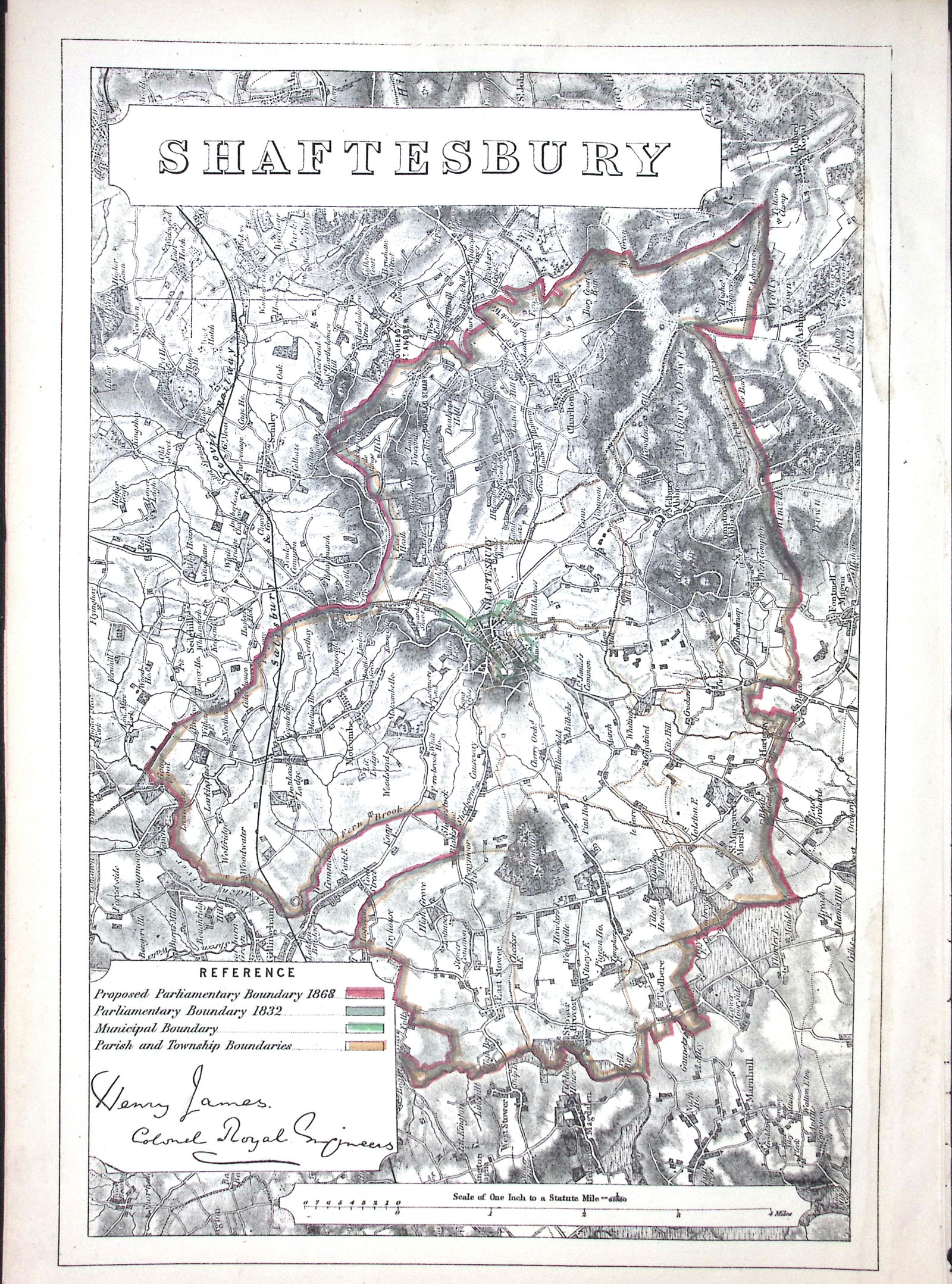 Shaftsbury Dorset Boundary Commission 157-Year-Old Coloured Antique Map. (1 of 2)