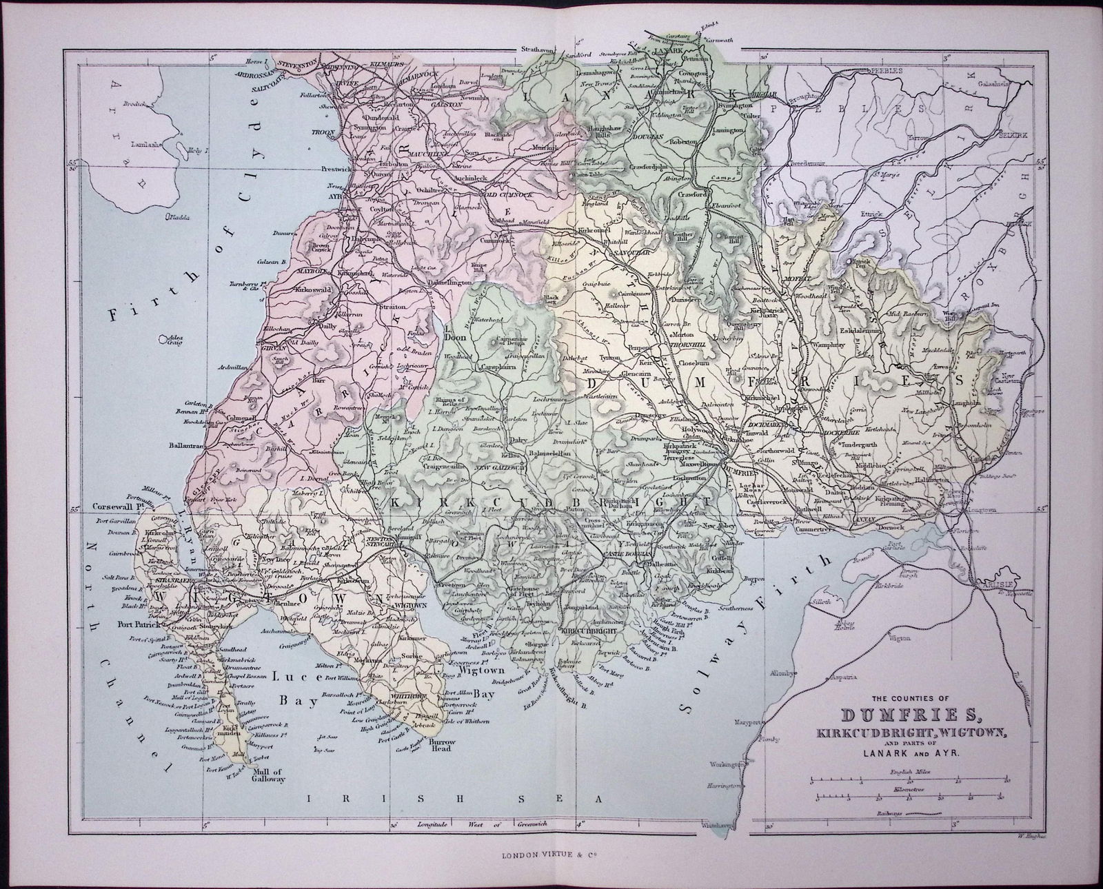 Dumfries, Wigtown, Lanark & Ayr Scotland 150 Years-Old Antique 1875 Map-12 (1 of 2)