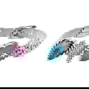 New! Simulated Amethyst and White Austrian Crystal Adjustable Mesh Belt Strap Bracelet: Title: New! Simulated Amethyst and White Austrian Crystal Adjustable Mesh Belt Strap Bracelet Description:  New! Simulated Amethyst and White Austrian Crystal Adjustable Mesh Belt Str