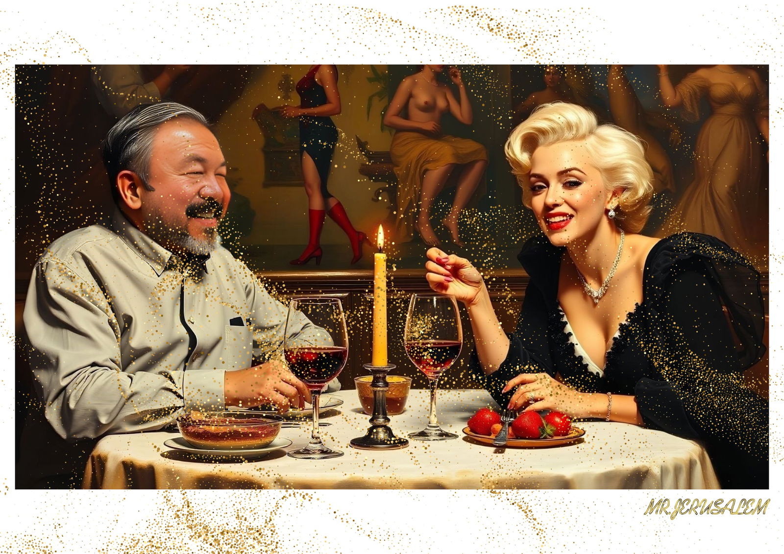 Mr. Jerusalem “Ai Weiwei Having Dinner With Marilyn Monroe-D1” Original, A2 Poster Print: Title: Mr. Jerusalem “Ai Weiwei Having Dinner With Marilyn Monroe-D1” Original, A2 Poster Print Description: Original A2 Poster Digital print on paper, Solid&nb