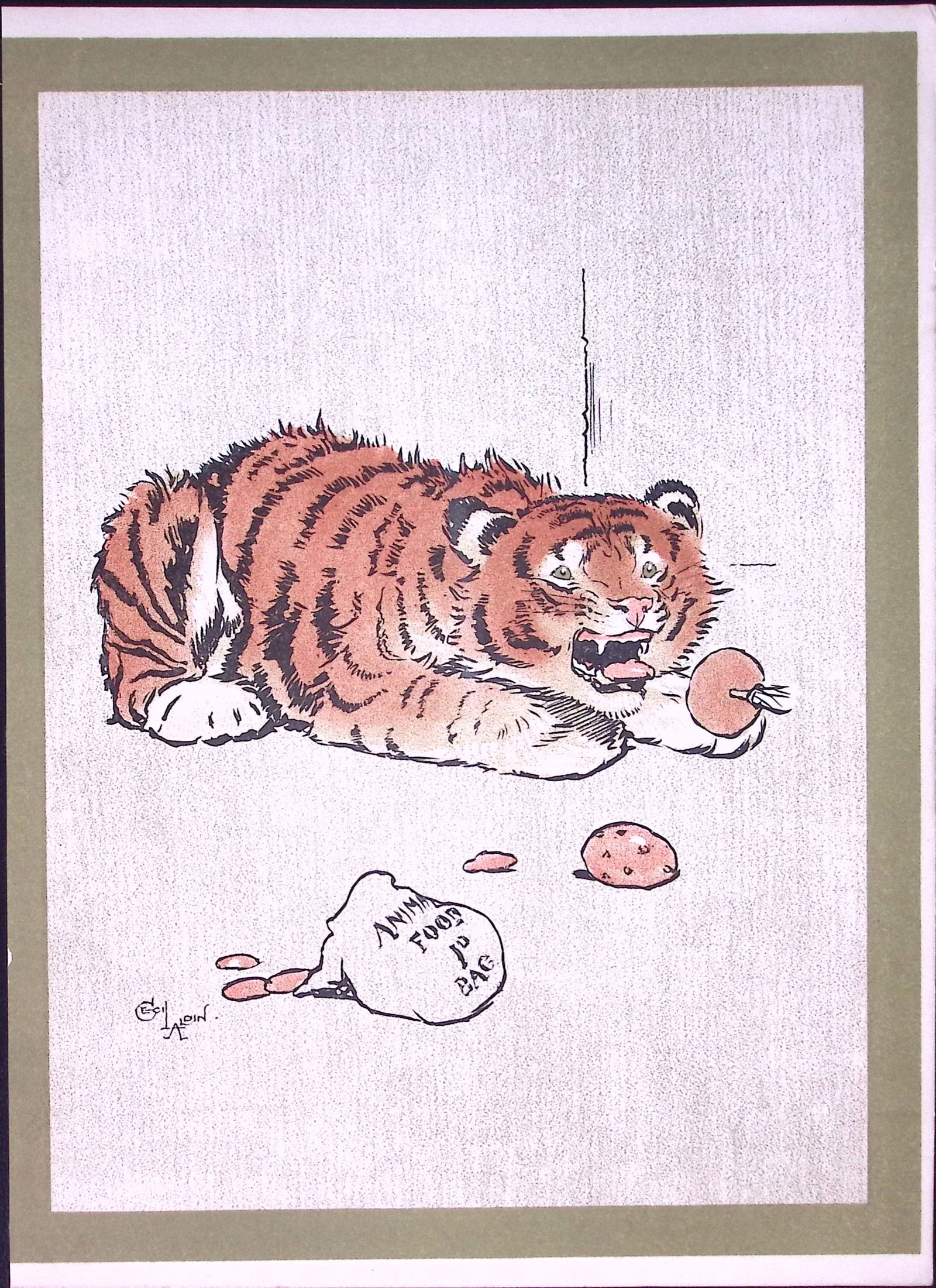 Cecil Aldin Antique Zoo Babies Coloured Scarce Illustration “The Tiger”-2: Title: Cecil Aldin Antique Zoo Babies Coloured Scarce Illustration “The Tiger”-2 Description: This Difficult to Obtain Illustration Has Been Removed from an Origina
