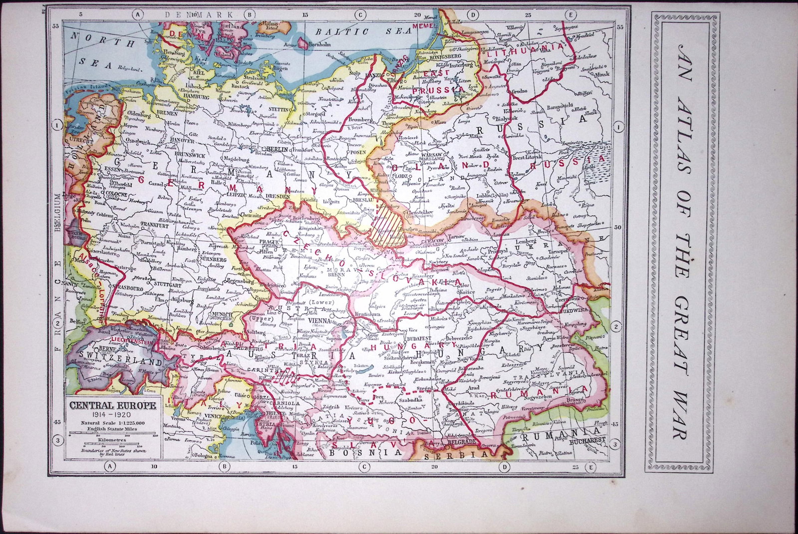 WW1 Atlas of the Great War Central Europe 1914-1920 Antique Map: Title: WW1 Atlas of the Great War Central Europe 1914-1920 Antique Map Description: Removed from an Antique 1922 Harmsworth New Atlas WW1 Supplement. This Single Sh