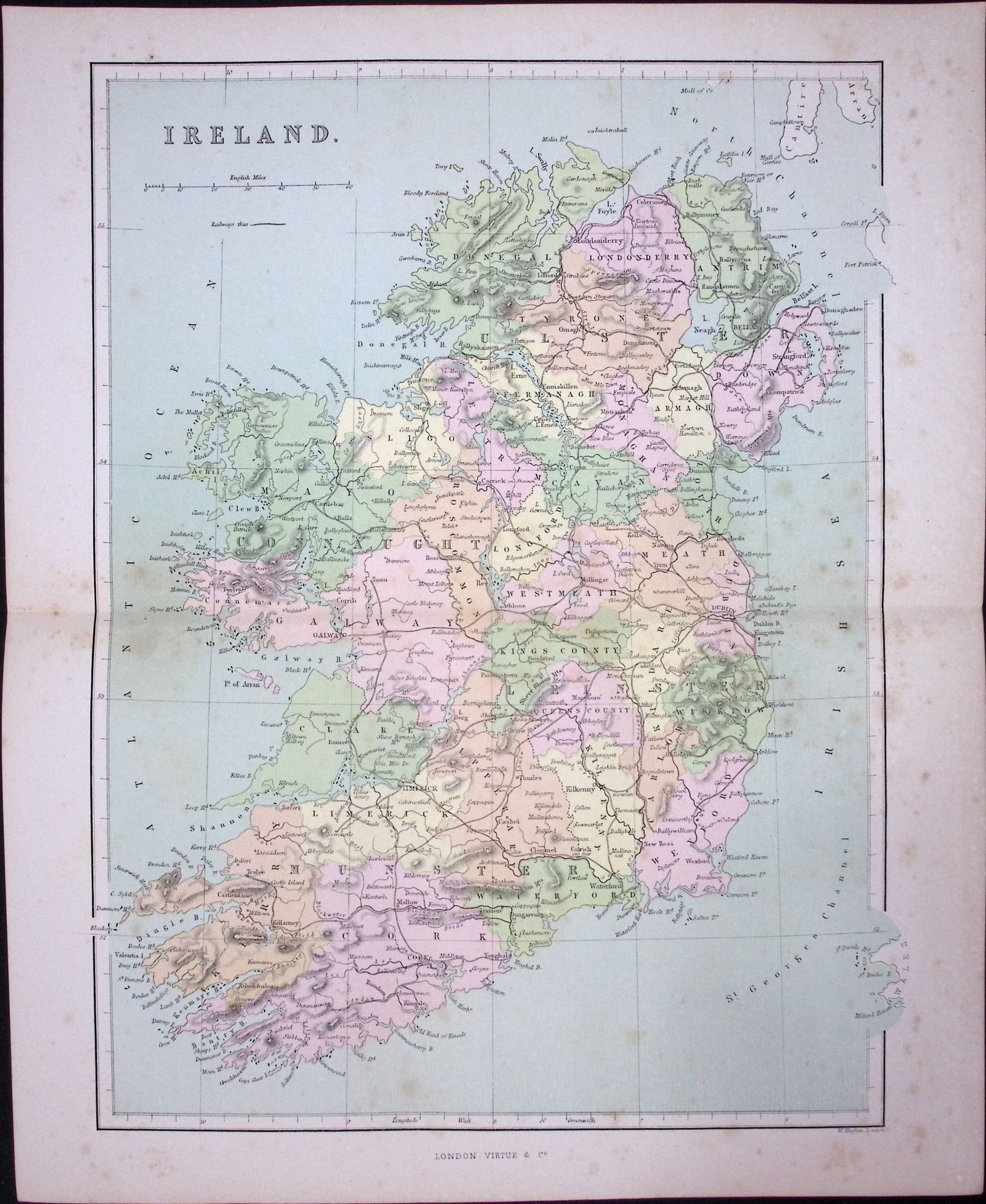 The Country Of Ireland 150 Years-Old Coloured Antique 1875 Map-6 (1 of 2)