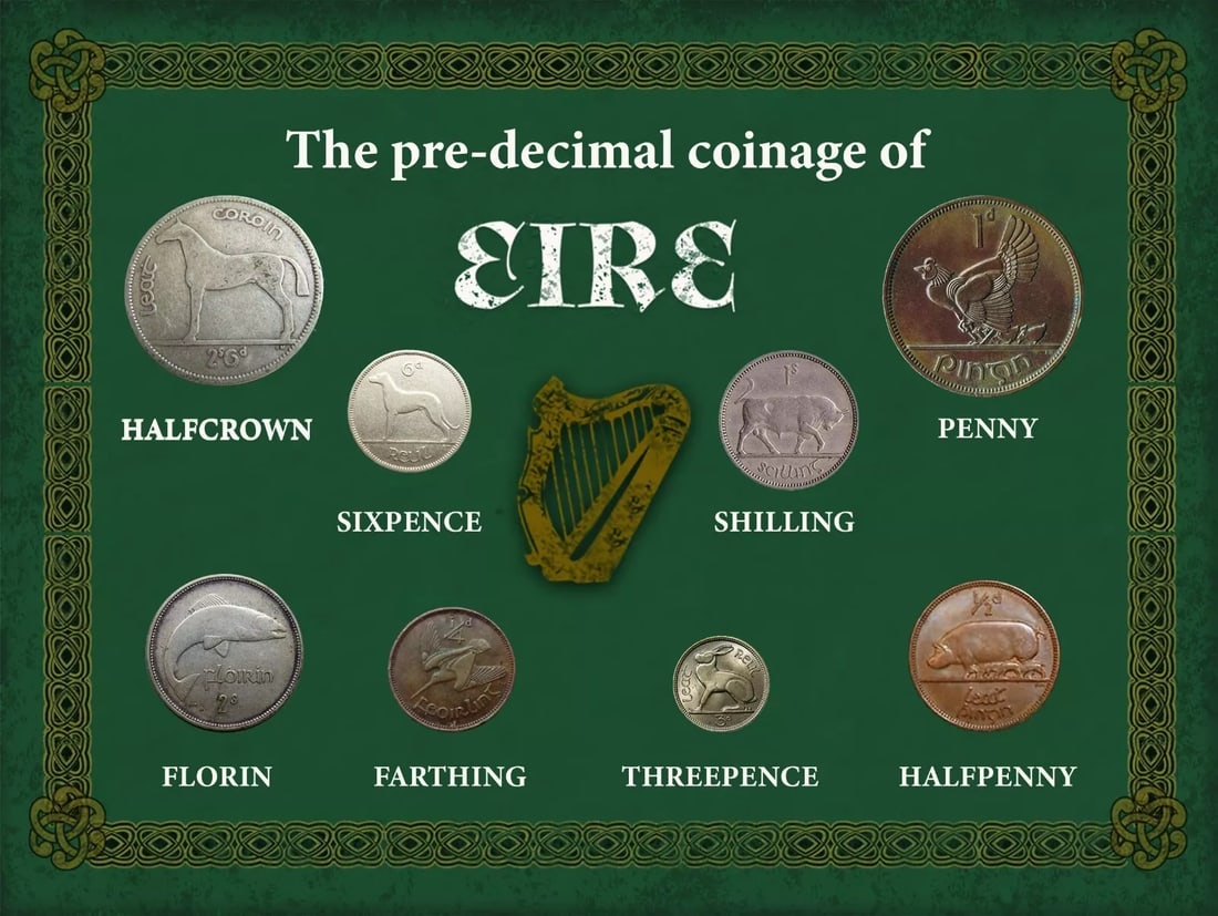 Ireland Eire Irish Vintage Pre-Decimal 1928- 1968 Coin Metal Display Set. (1 of 1)
