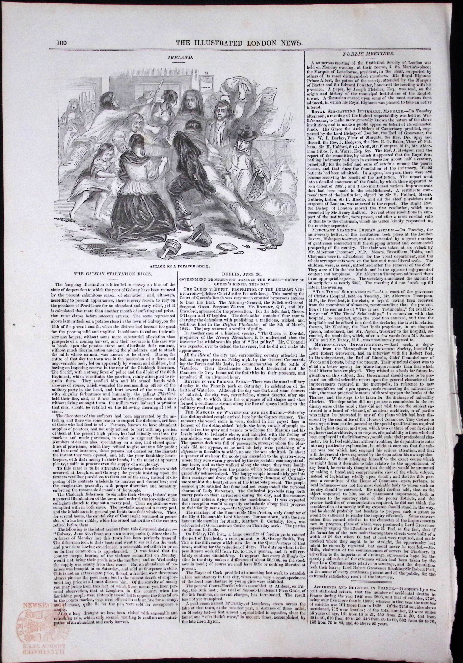 Galway Starvation Riots Irish Famine Period from The Illustrated London News 1843.: Title: Galway Starvation Riots Irish Famine Period from The Illustrated London News 1843. Description: Galway Starvation Riots Irish Famine Period from The Illustrated London News 18