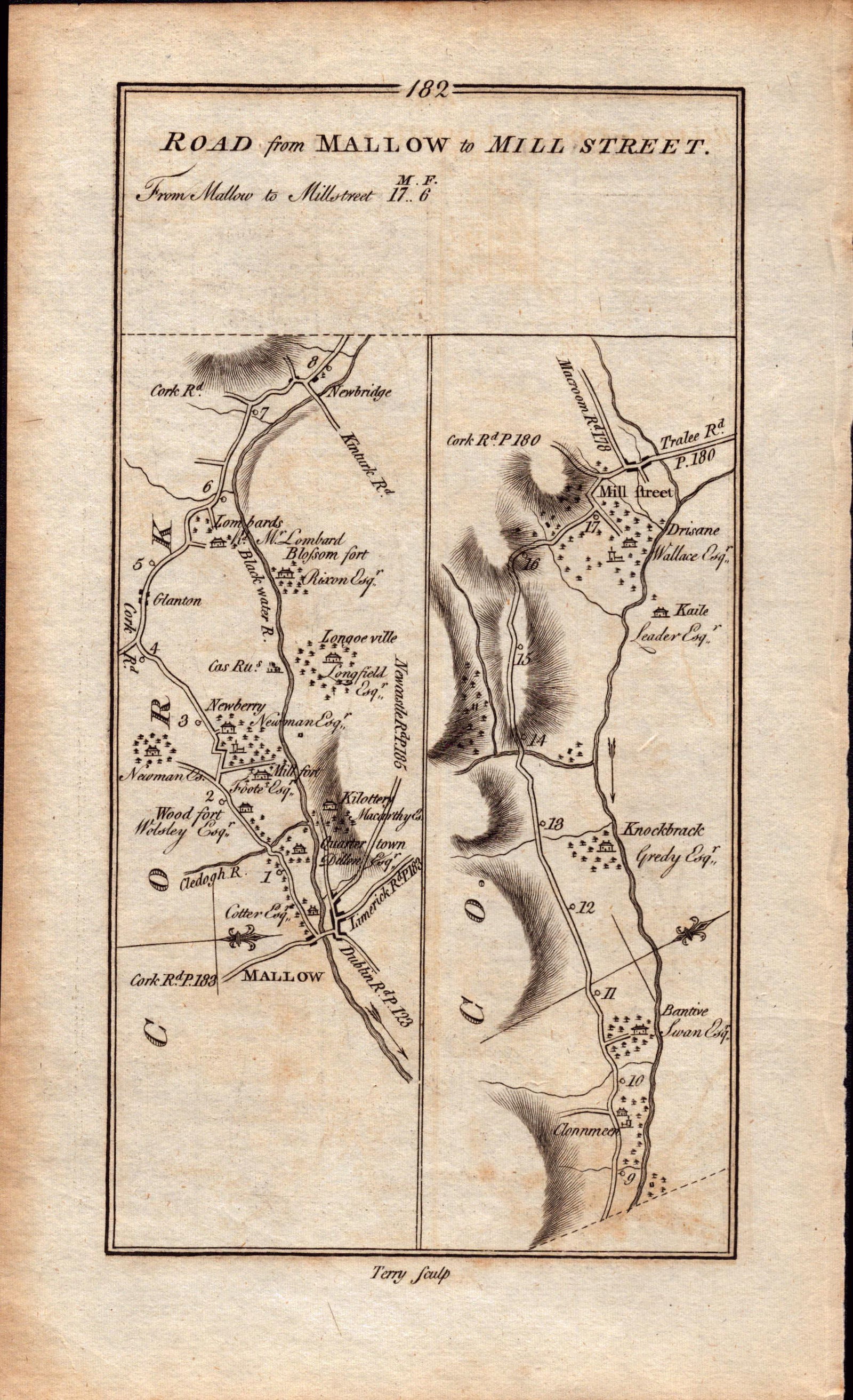 Ireland Rare Antique 1777 Map Tralee to Killarney & Mallow to Millstreet-182: Title: Ireland Rare Antique 1777 Map Tralee to Killarney & Mallow to Millstreet-182 Description: This Rare Irish Road Map Has Been Removed from a First Edition Copy of. </