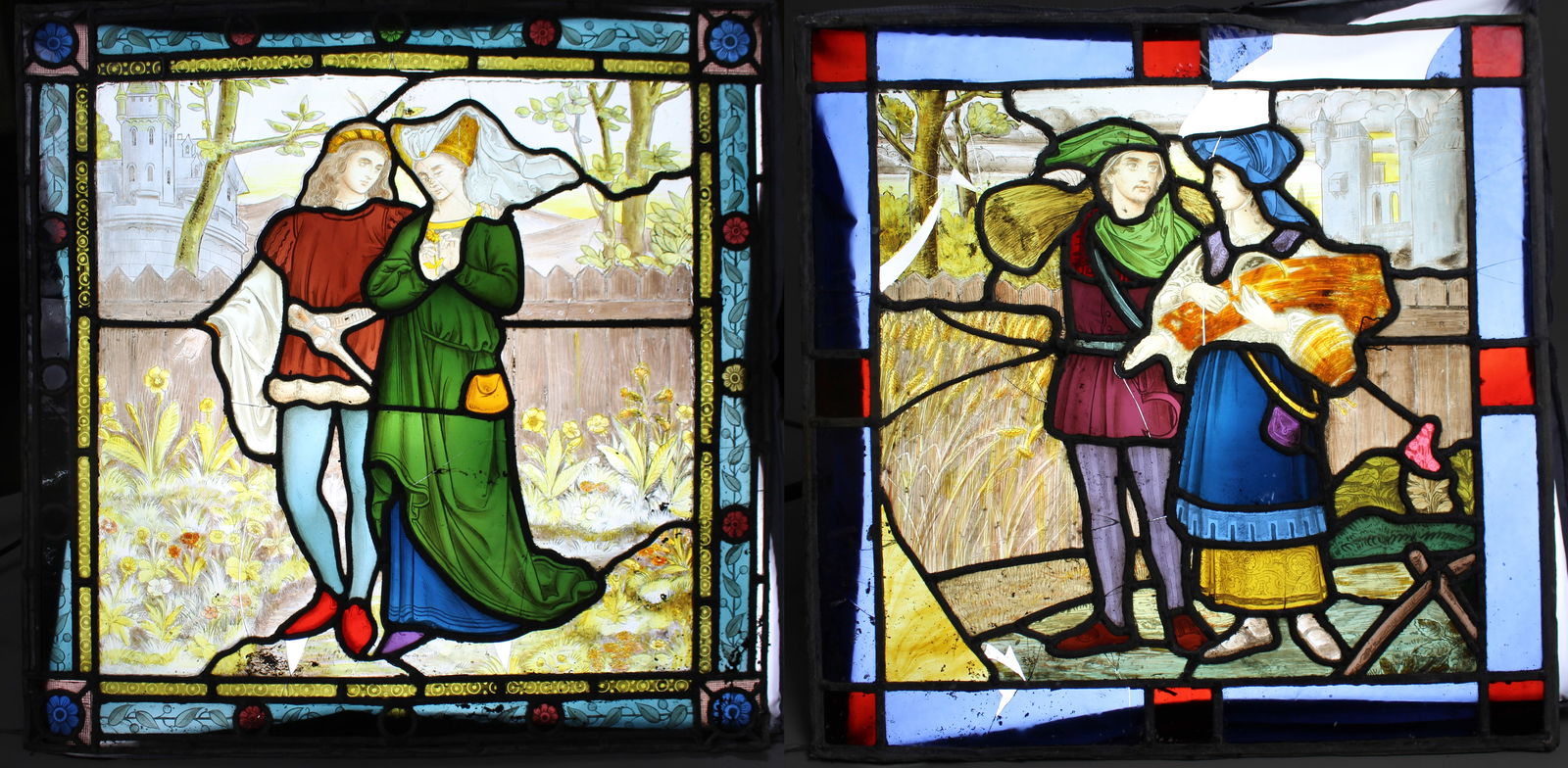Pair of Antique Painted Stained Glass Panels Gothic Revival, C.1880 (1 of 11)