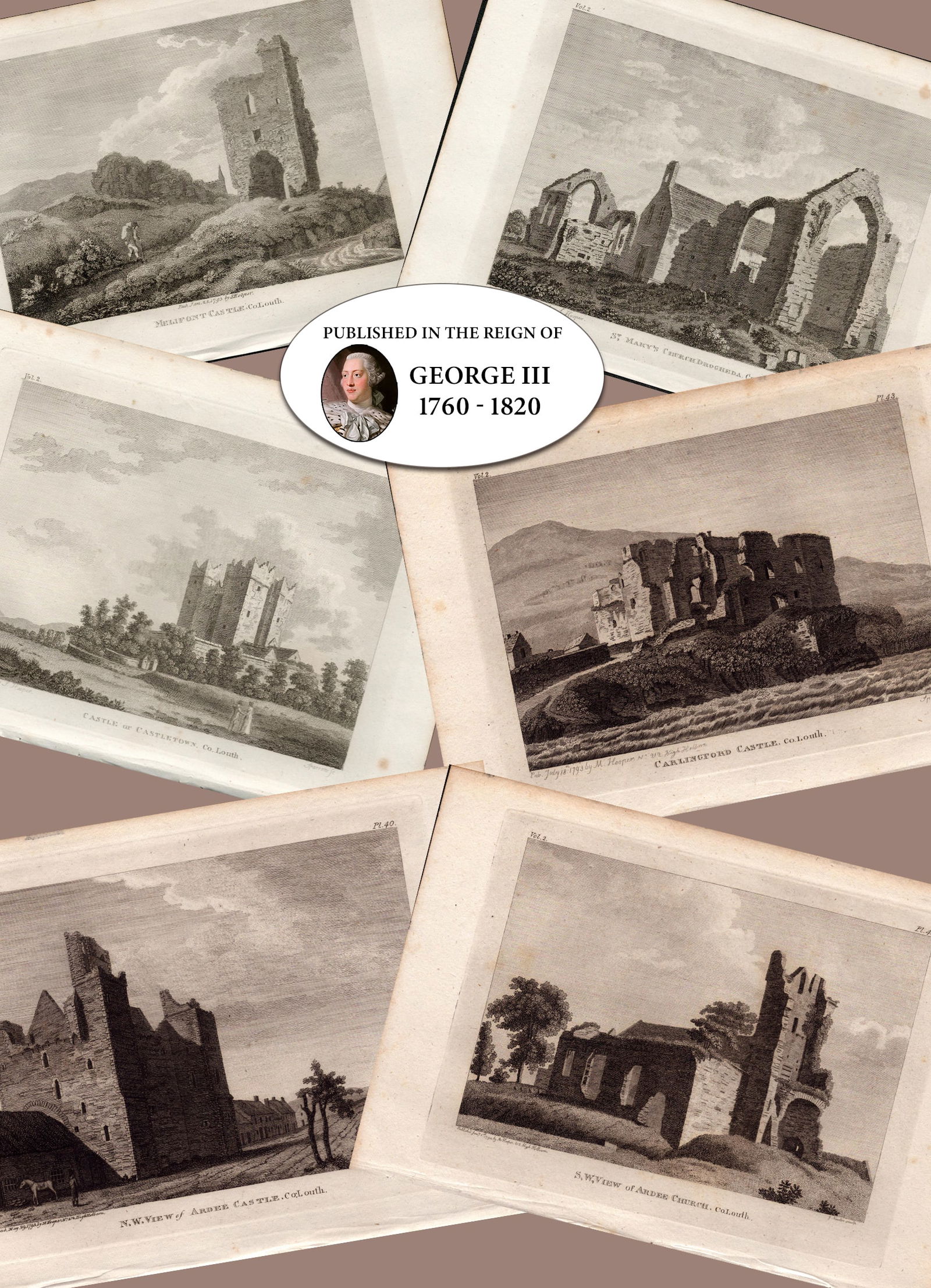 Co Louth Ireland Job-Lot F. Grose 1792-1797 Antique Copper Block Engravings-1. (1 of 8)