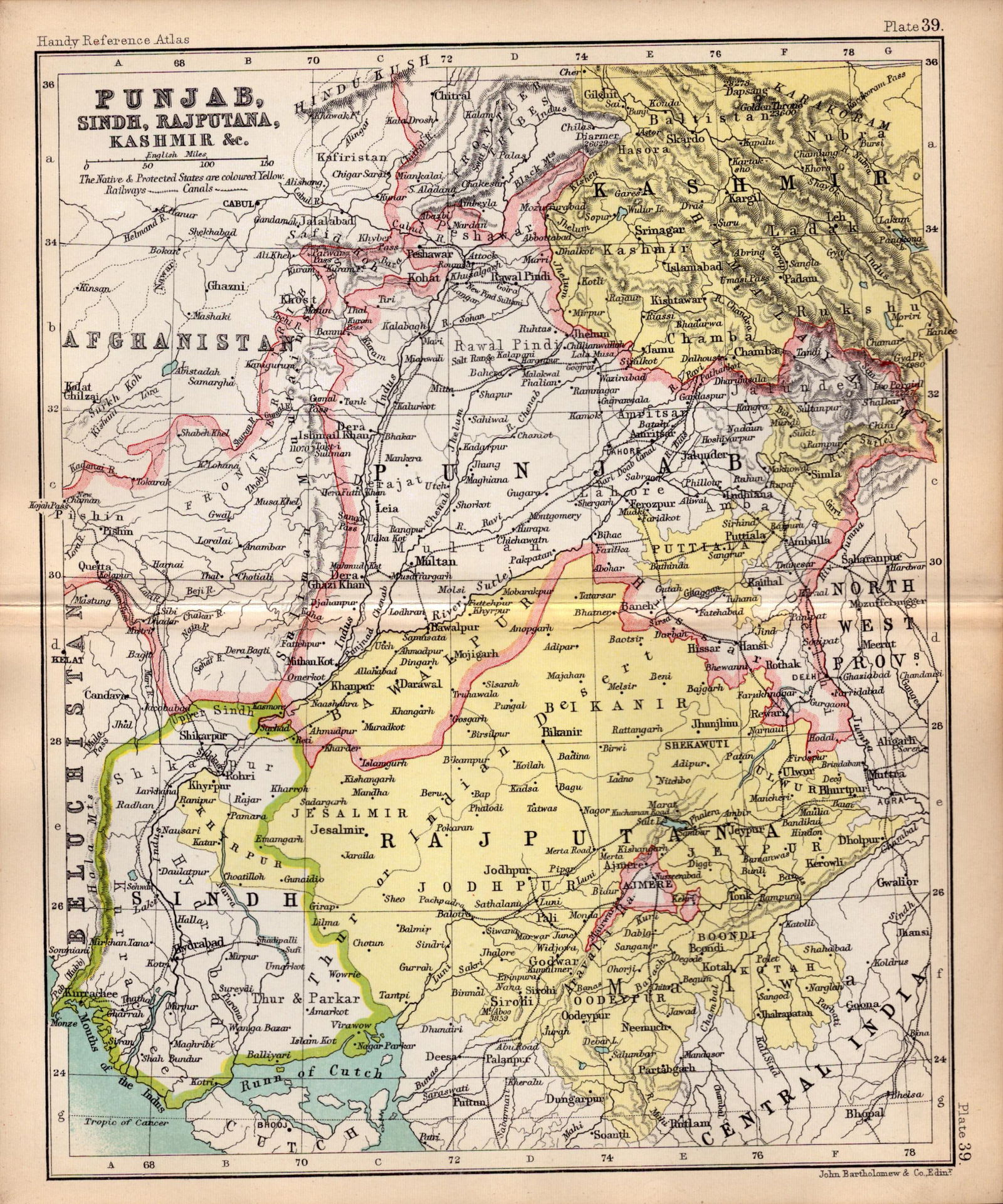 Punjab Rajputana Kashmir Double Sided Victorian Antique 1898 Map. (1 of 3)