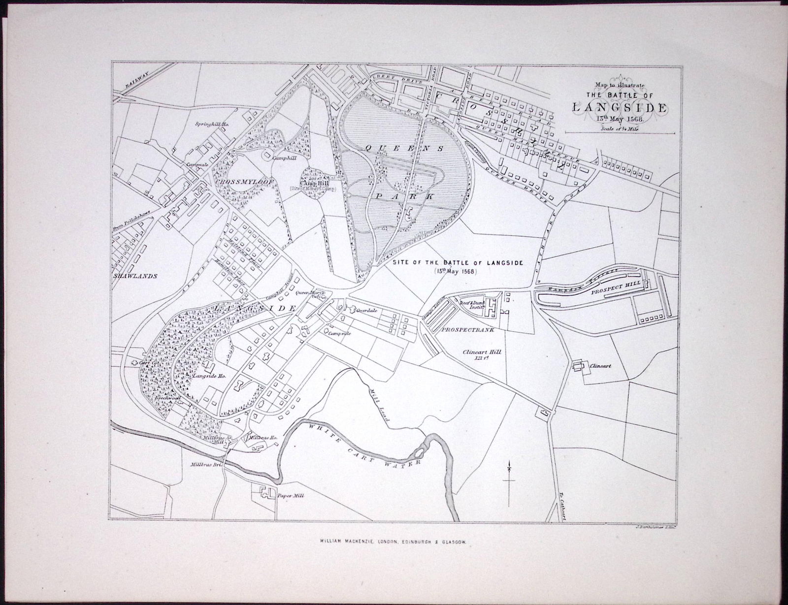 The Battlefield of Langside Scotland Antique 152 Years-Old Detailed Print-5 (1 of 2)