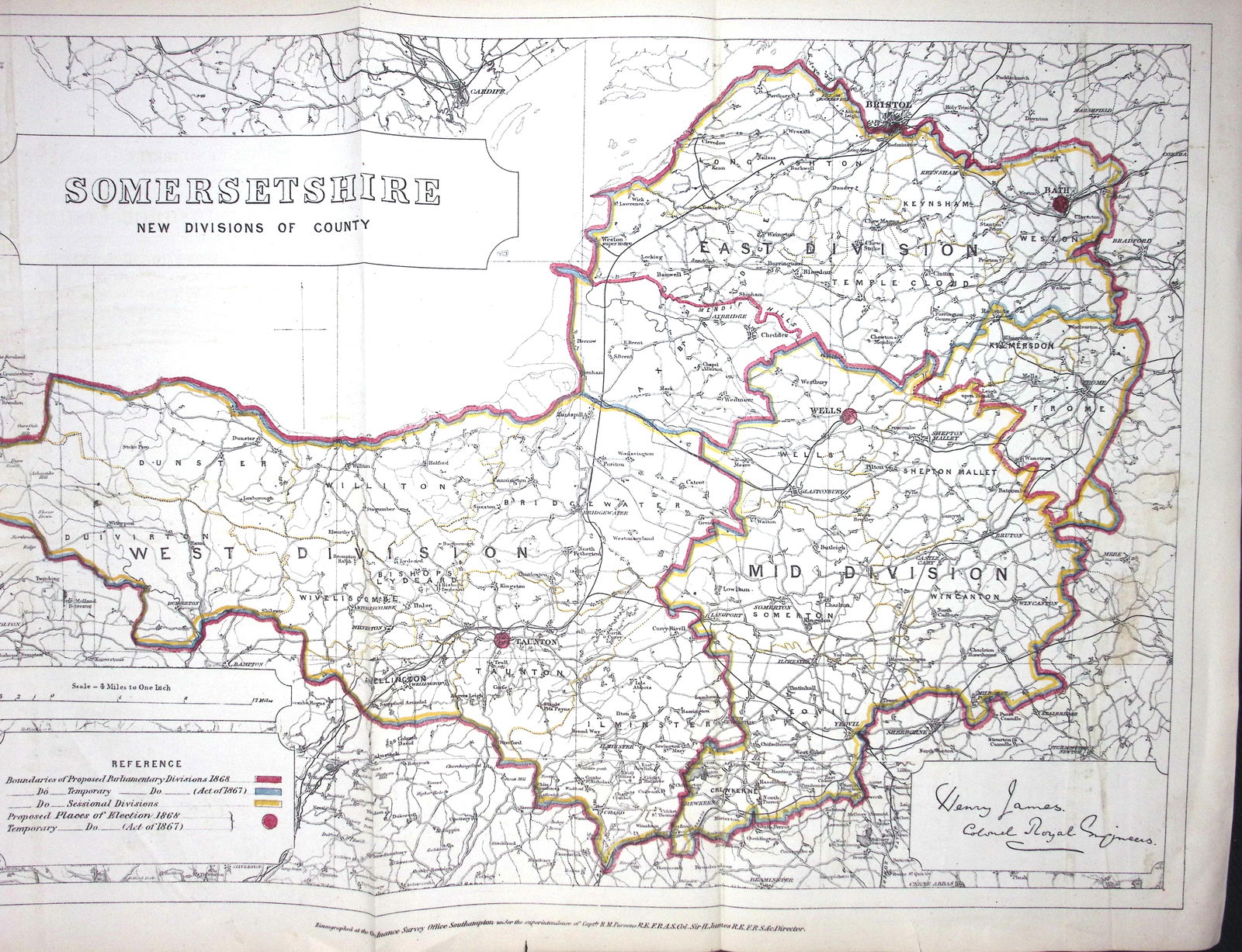Somersetshire Boundary Commission 157-Year-Old Large Coloured Antique Map. (1 of 2)