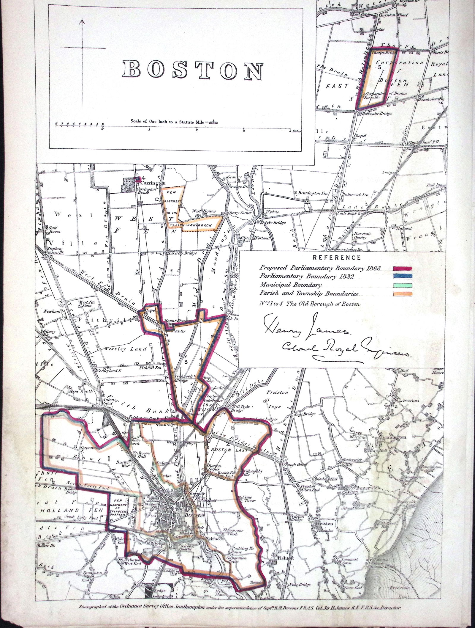 Boston Lincolnshire Boundary Commission 157-Year-Old Coloured Antique Map. (1 of 2)