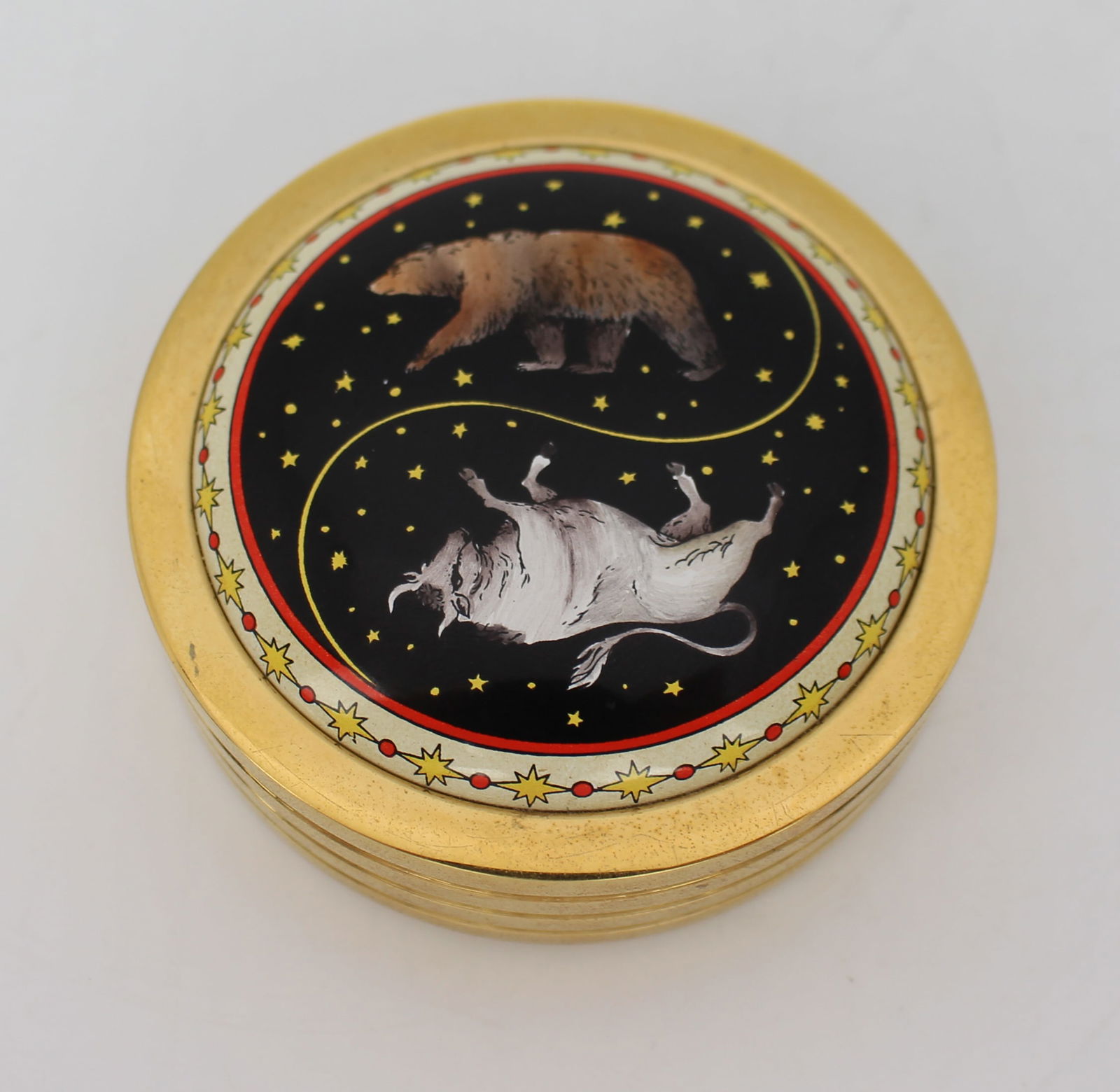 Halcyon Days Enamel Paperweight: Title: Halcyon Days Enamel Paperweight Description: Halcyon Days Enamels Paperweight Zodiac signs of Ursus, the bear and Taurus, the bull. Credit Suisse First Boston 1997 Managing Dire