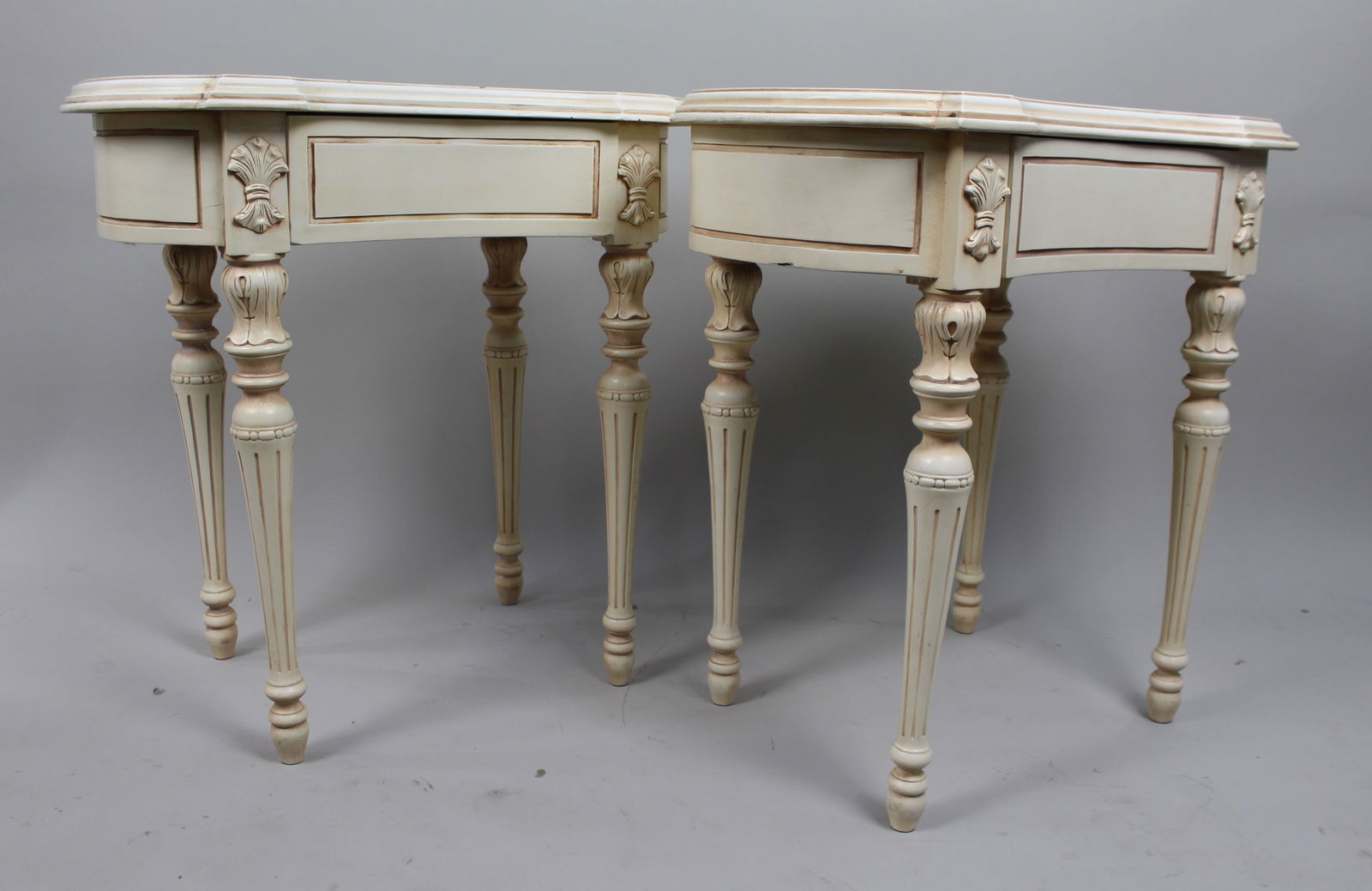 Pair of Cream Decapé Console Tables with Drawers: Title: Pair of Cream Decapé Console Tables with DrawersDescription: Condition: UsedLocation