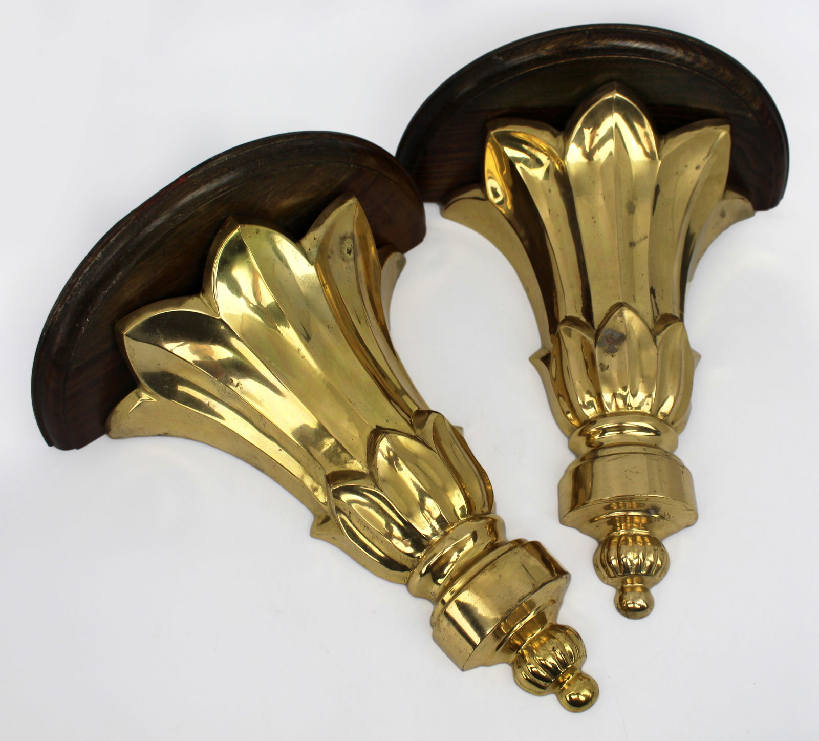 Pair of Vintage Walnut & Brass Wall Brackets (1 of 5)